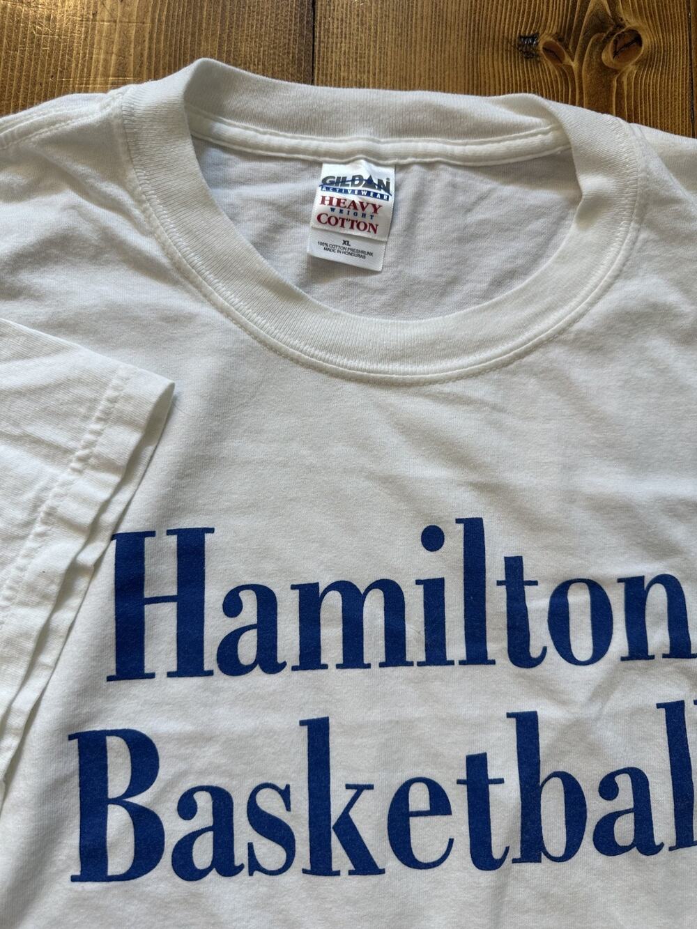 Vintage Hamilton Basketball T-Shirt Size XL Gildan White Sports Vtg Tee